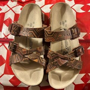 Papillio Birkenstock 36 Sandals Brown Orange Leather Slip Ons SZ 5.5